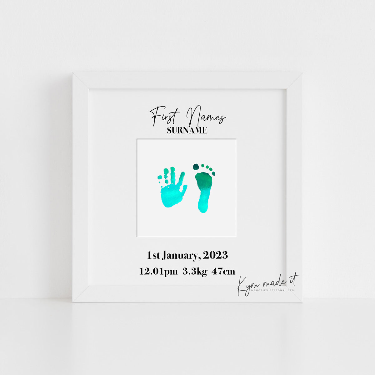 Example Square Birth Print keepsake by Kym Made It.