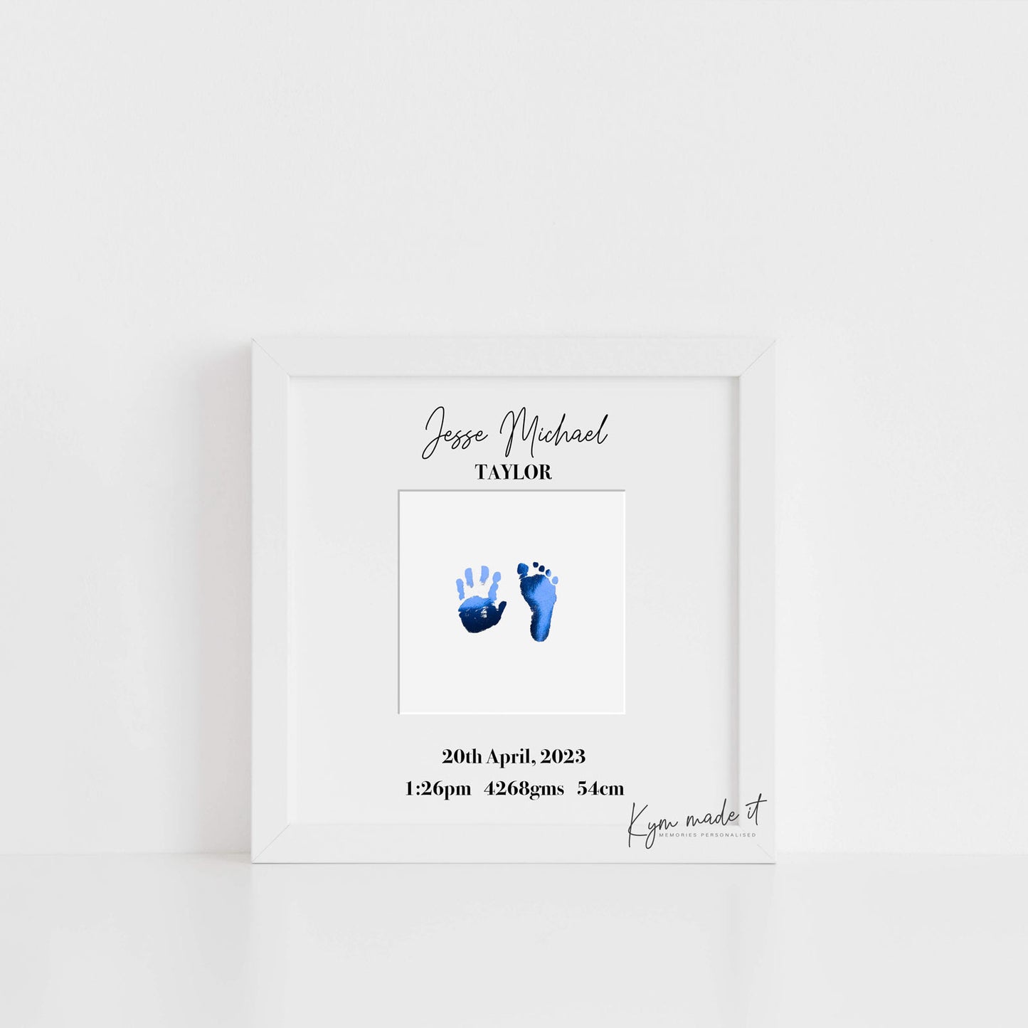 Square Birth Print keepsake by Kym Made It in Deep Blue foil colour.