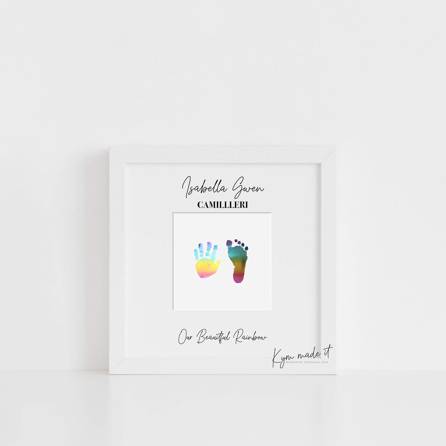 Square Birth Print keepsake by Kym Made It in Mystic Rainbow foil colour.