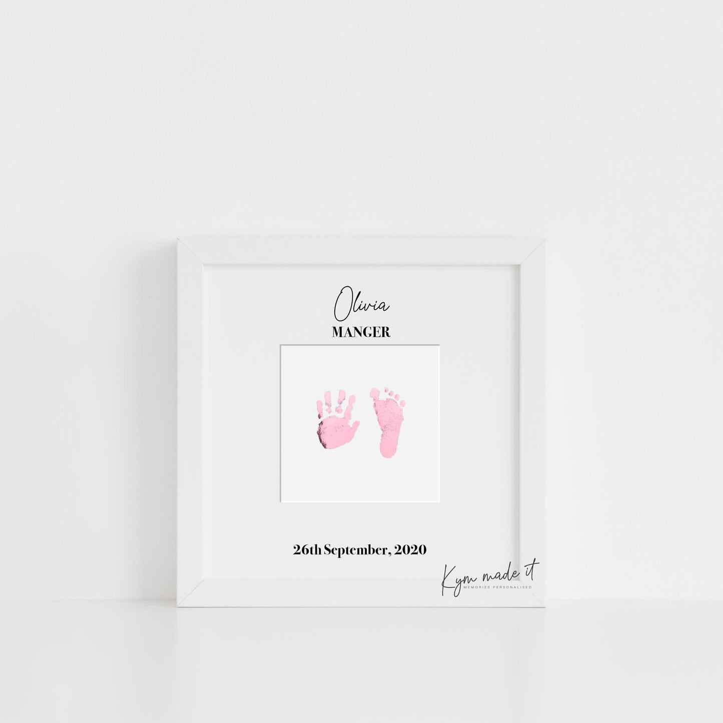 Square Birth Print keepsake by Kym Made It in Pink Quartz foil colour.