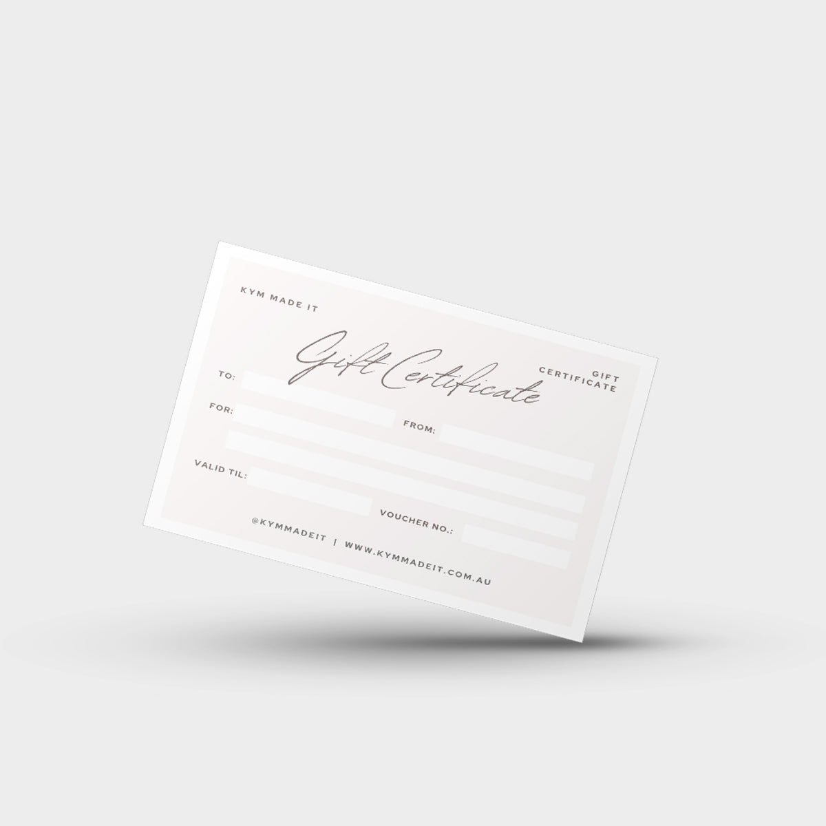 Kym Made It Gift Certificate for personalised handprint, footprint or paw print keepsake.