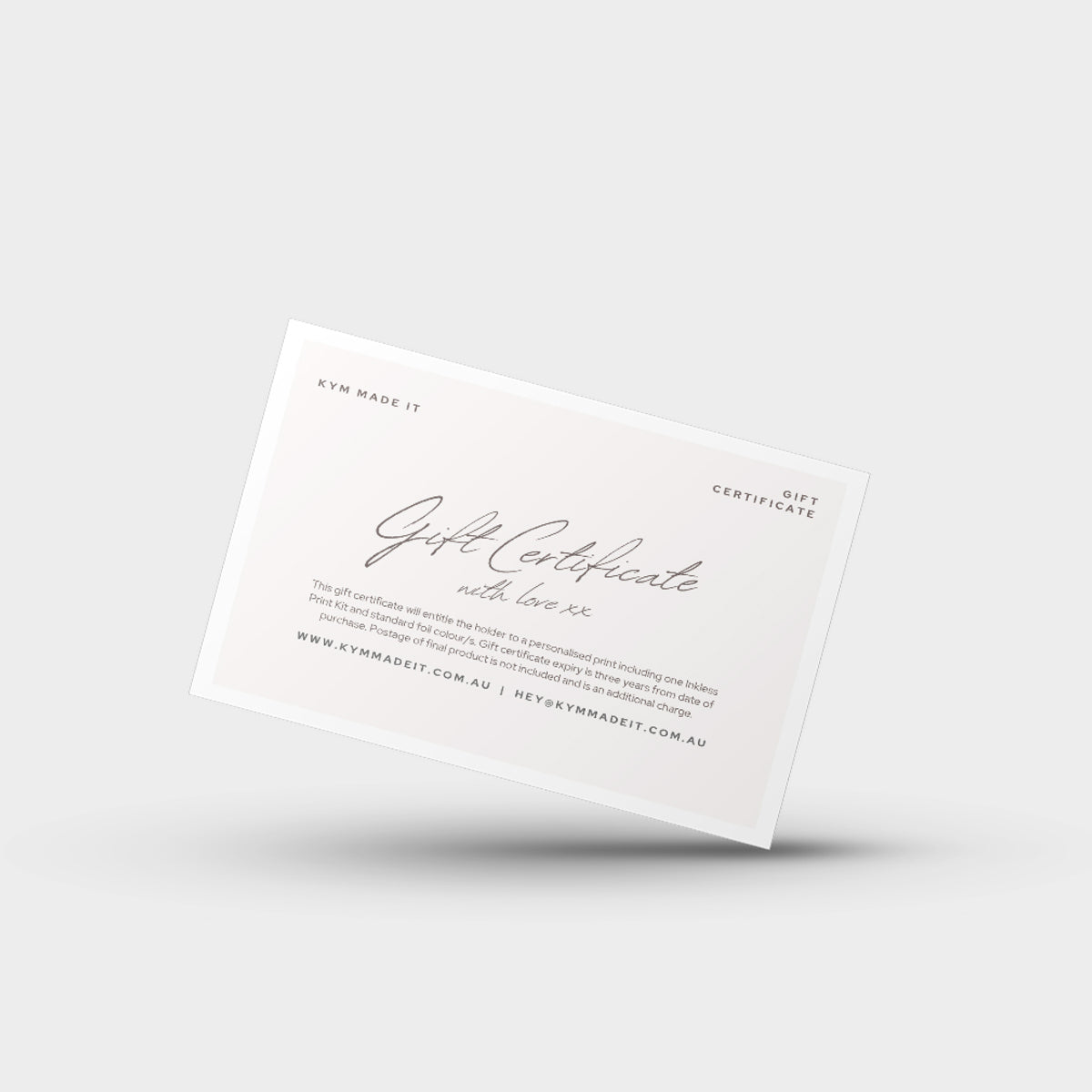 Kym Made It Gift Certificate for personalised handprint, footprint or paw print keepsake.